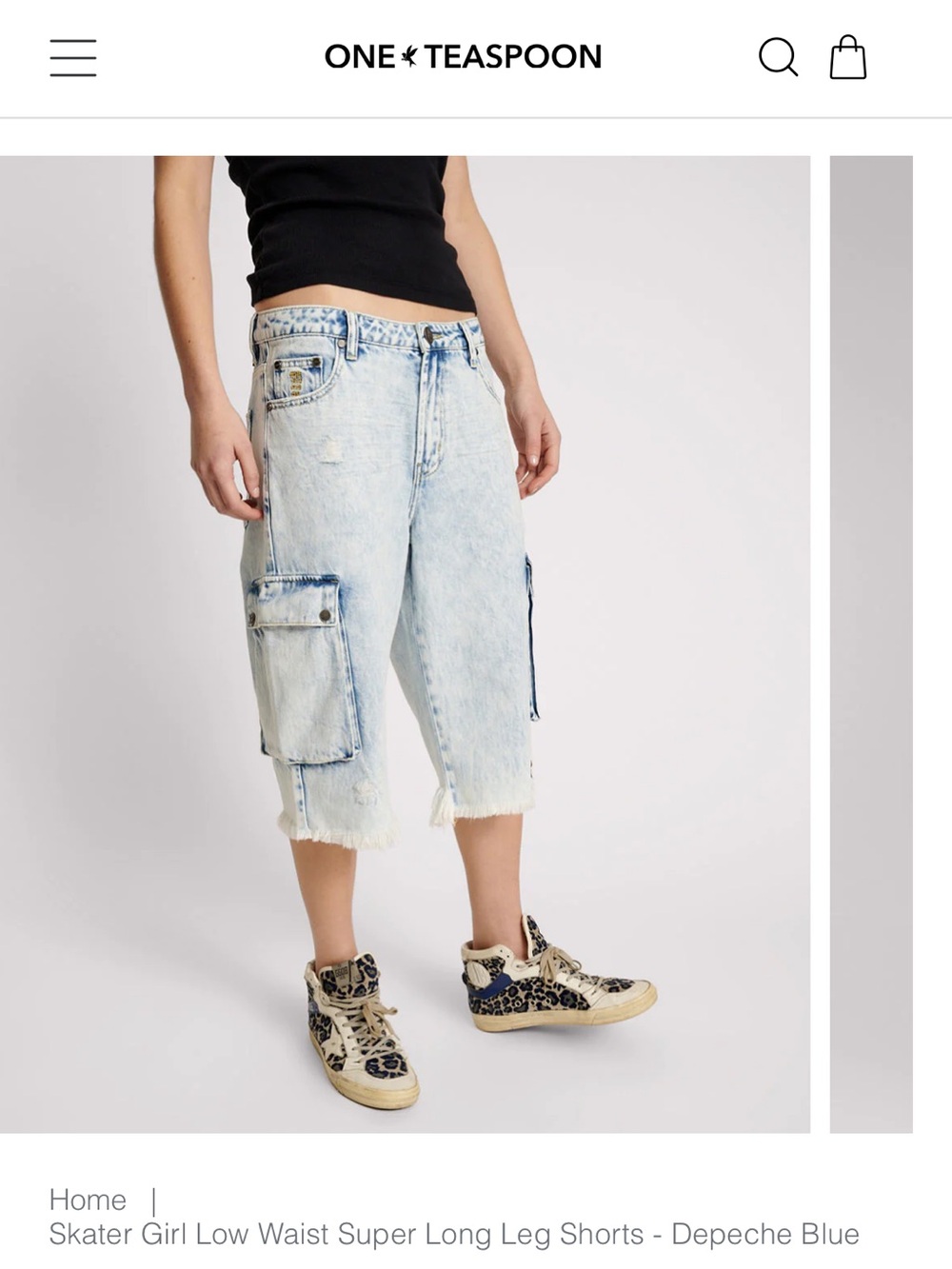 One Teaspoon Depeche Blue Light Wash Cargo Skater Shorts